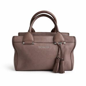 Michael Kors Bedford Pebbled Leather Satchel Bag With Tassels - Taupe